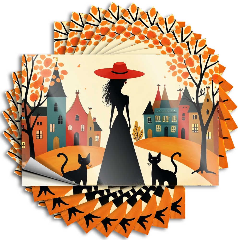 Abipuir - Autumn Car Stickers and Decals with Silhouettes of Woman and Cats, 10 Car Stickers for Women (8 x 12 cm)