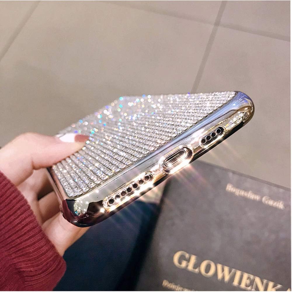 LUVI Compatible with iPhone 12 Pro Max Diamond Case Cute Bling Glitter Rhinestone Crystal Shiny Sparkle Protective Cover with Electroplate Plating Bumper Luxury Fashion Case 6.7 inch Silver