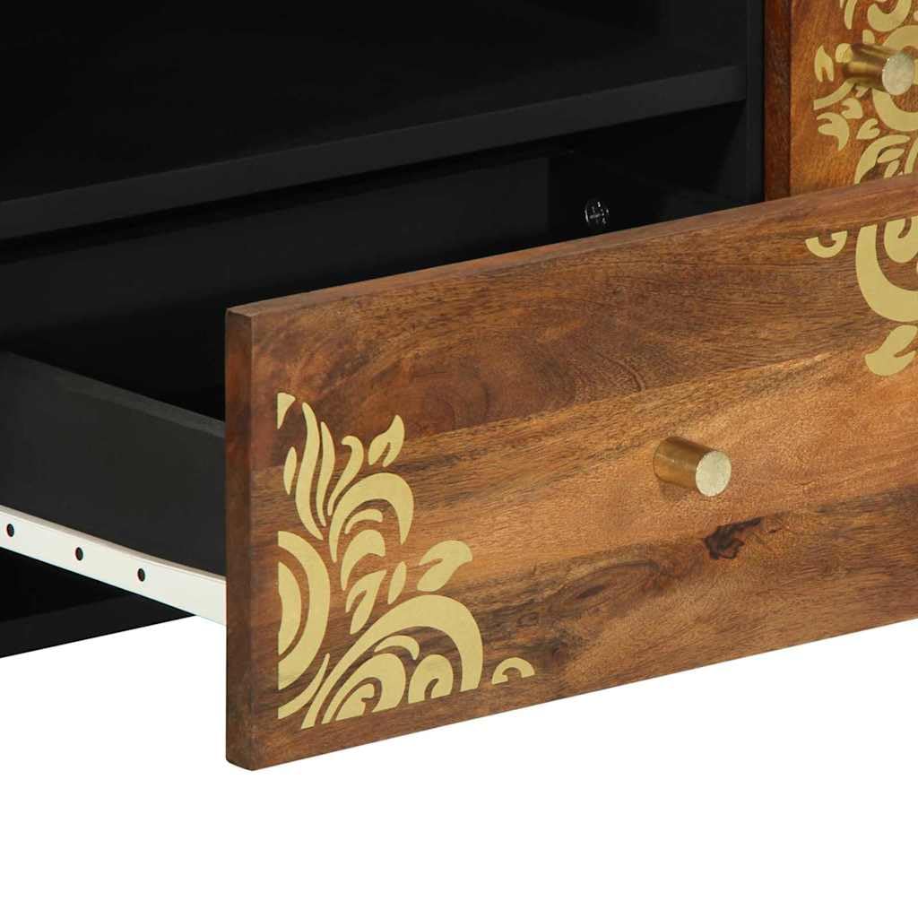 Mueble TV de madera mango macizo con puertas batientes y asas de latón