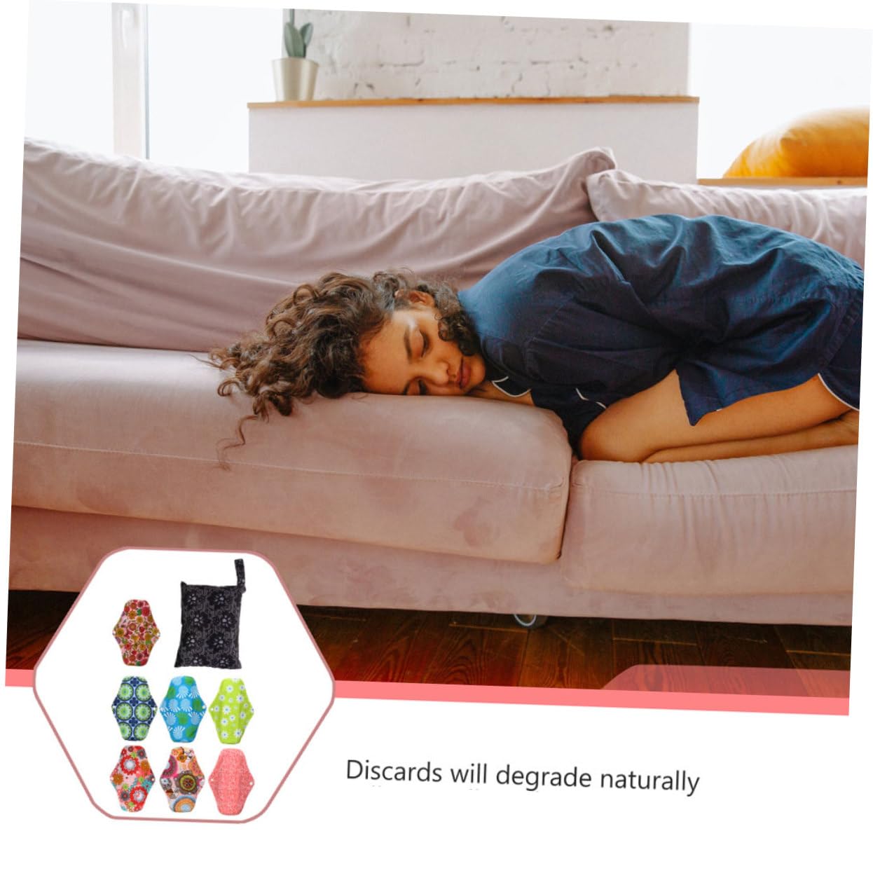 Toalla Menstrual Lavable 8 Piezas Cierre, Poliéster y Fibra