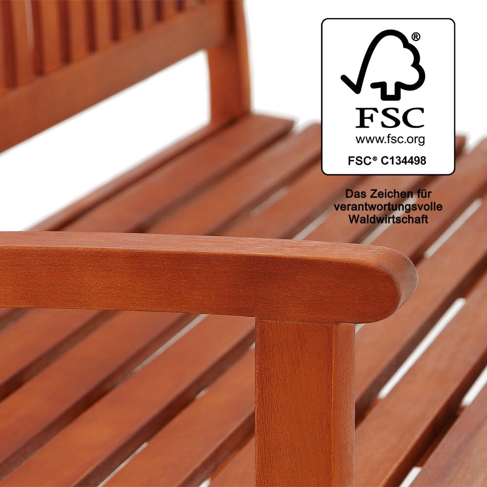 Casaria® Gartenbank 3-Sitzer Wetterfest Eukalyptus Holz 480kg Belastbarkeit Armlehne Rückenlehne 152x55cm FSC®-Zertifiziert Garten Balkon Bank 3 Personen Sitzbank