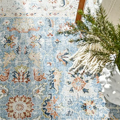 Collact Runner Rug 2X6 Area Rug Hallway Persian Rug Vintage Distressed Rug Indoor Mat Foldable Thin Rug Blue Floral Print Carpet Non Slip Accent Rug Kitchen Living Room Bedroom Dining Room #TOP1