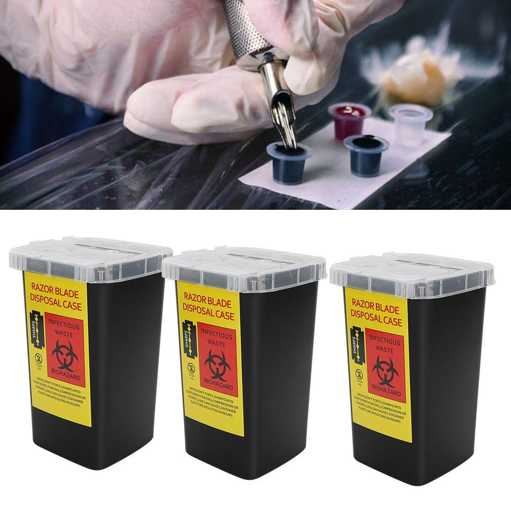 Plastica Contenitore per Oggetti Taglienti Lama di Rasoio Custodia Usa e Getta Tatuaggio Rifiuti Ago Riciclaggio Cestino 3 Pezzi