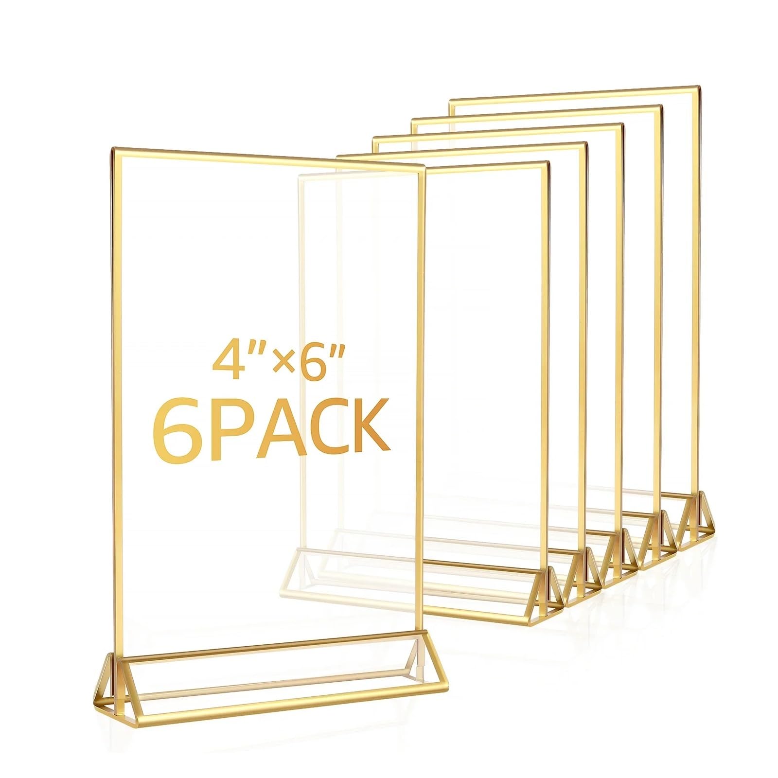 Tischkartenhalter Schilderhalter, Goldrahmen, durchsichtig, Tischnummernständer for Hochzeiten, Menü-/Rezeptkartenhalter, Bilderrahmen, Fotoständer(Gold 4x6 inches)