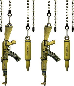 4Pcs Bronze Ceiling Fan Pull Chain Gun & Bullet Shaped | 14inch 3mm Beaded Extension Ornaments Durable Chain Pulls with Connector for Ceiling Fans & Light Fixtures Decoration