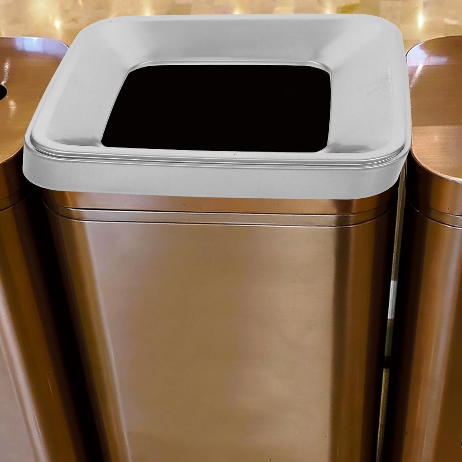 Commercial Waste Bin Lid Square Silver Recycle Bin Lid Stainless Steel Trash Can Cover for Outdoor Kitchen Recycling and Office Garbage Container Replacement