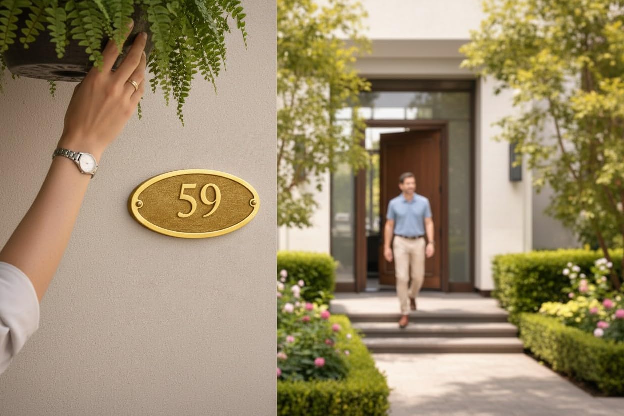 Customizable Solid Brass Oval House Number Plaque 5 x3.5 Inch – Personalized Address Sign with Screws for Home, Office, Door, Gate, Wall, Outdoor Indoor Use