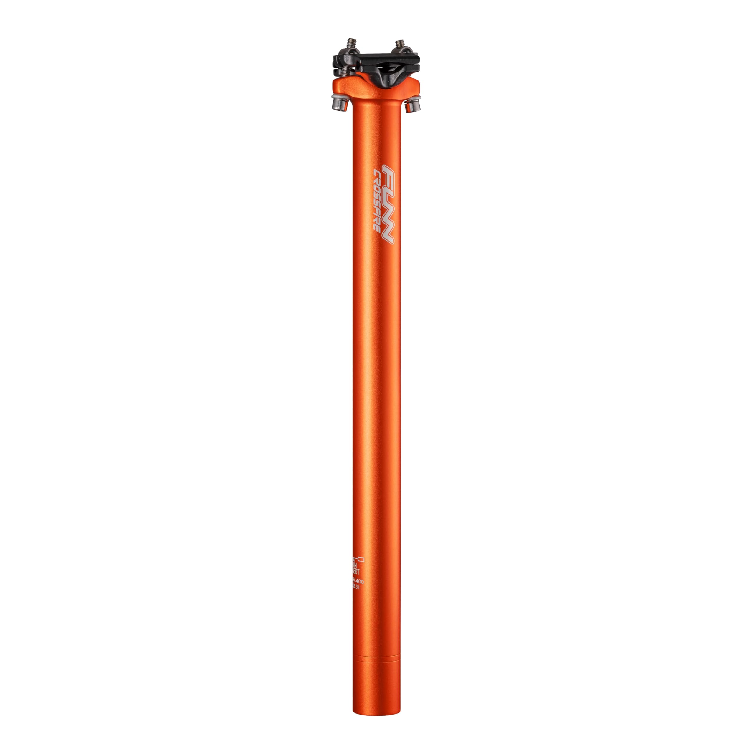 Funn Crossfire Bike Seat Post, Length 400mm, Diameter 30.9mm, Aluminum Alloy AL6061, 3D Forged, One Piece Head and Shaft (Blast Orange)