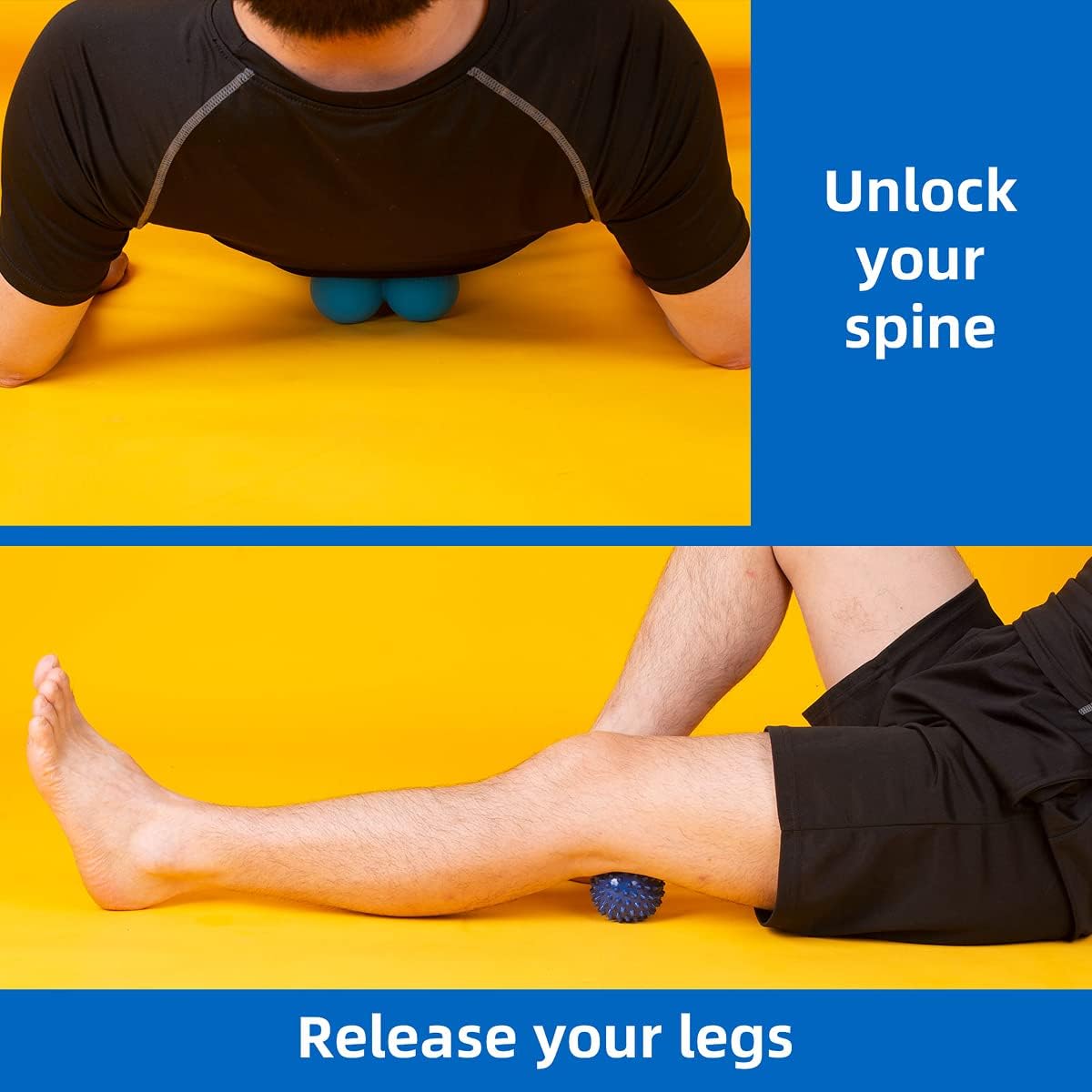 Massage Balls Kit 100% Rubber Trigger Point Ball Spiky, Lacrosse Ball (Blue), Peanut Muscle Roller Massager Myofascial Release & Muscle Knots Reflexology for Physio, Back, Legs, Waist & Feet : Health & Household