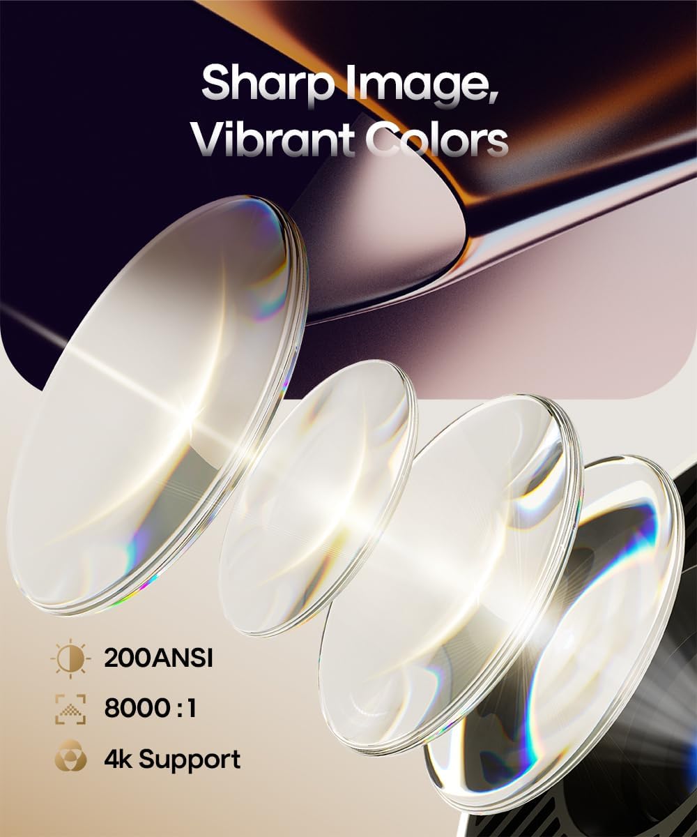 Mini Projektor z Obsługą 4K, Przenośny Projektor z Systemem, Wi-Fi 6 i BT 5.4, Automatyczna Pionowa Korekcja Trapezu, Inteligentny Projektor 1080P do Kina Domowego/Projektor Zewnętrzny