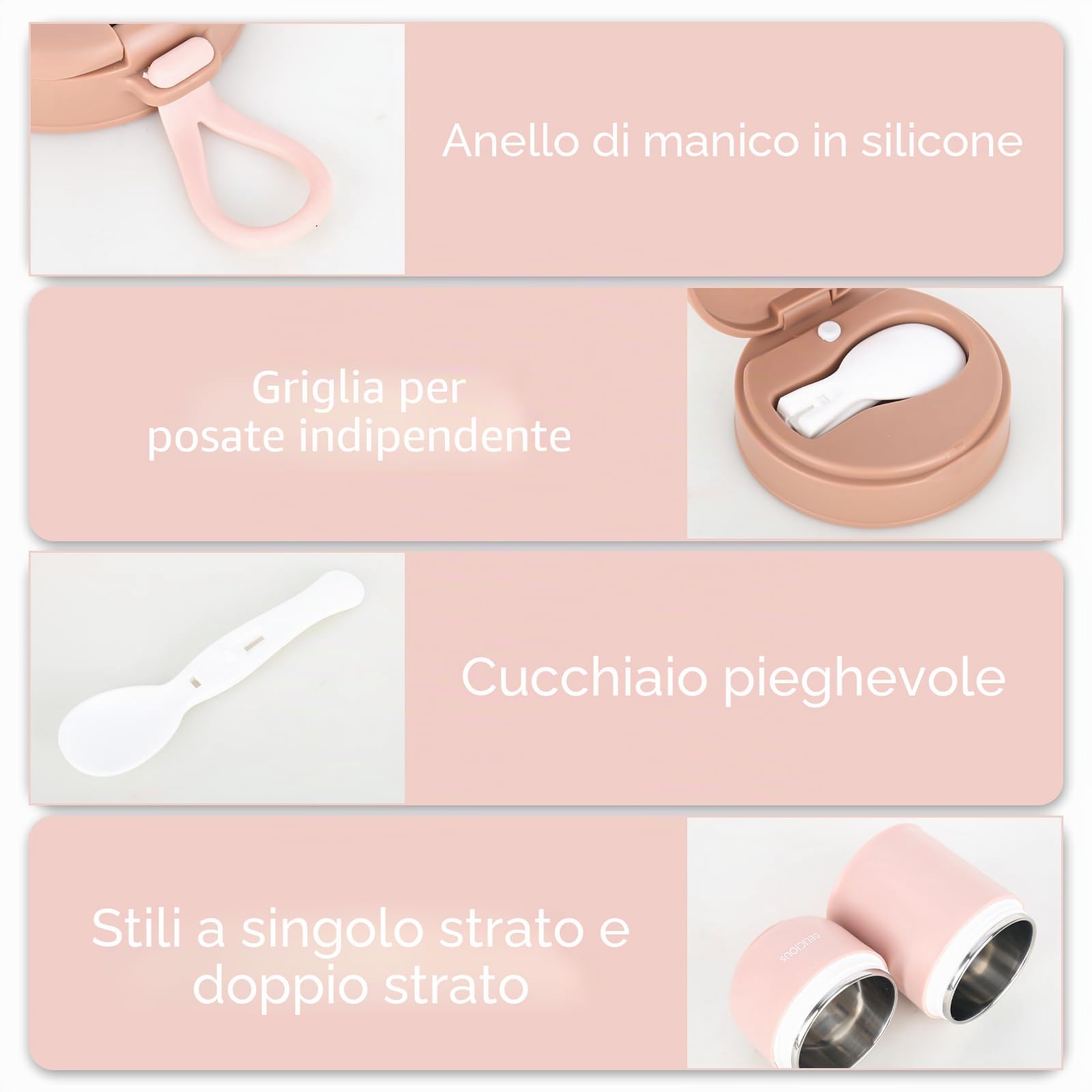 Tazza di Muesli, Tazza da Cereali con Cucchiaio, Tazza per Yogurt in Acciaio Inox, Contenitore Termico a Doppio Strato Yogur, Contenitore Termico per Alimenti, Ermetico e Termoisolante(Rosa)