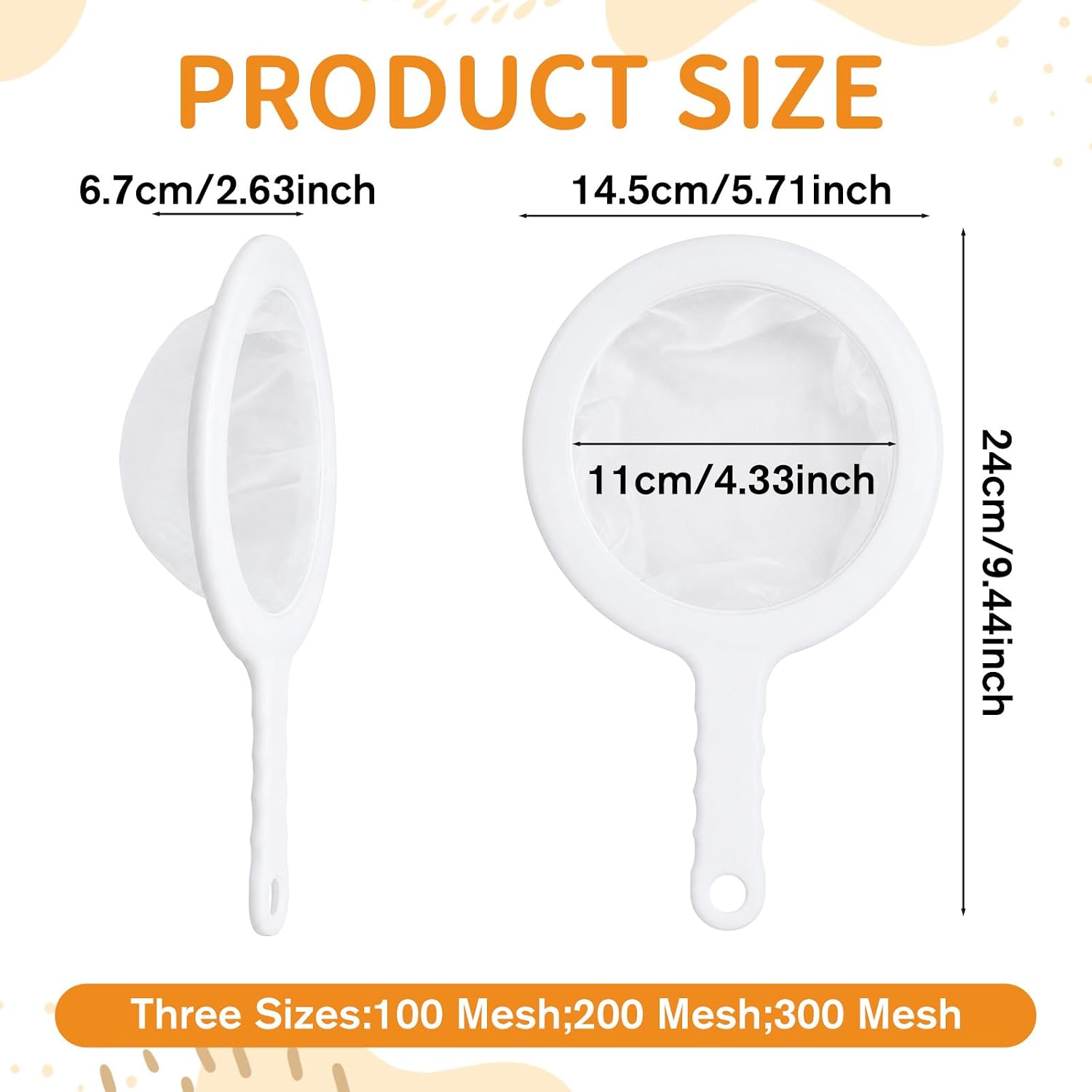 3Pcs Ultra-Fine Nylon Mesh Strainer 3Size Plastic Sieve Filter Spoon