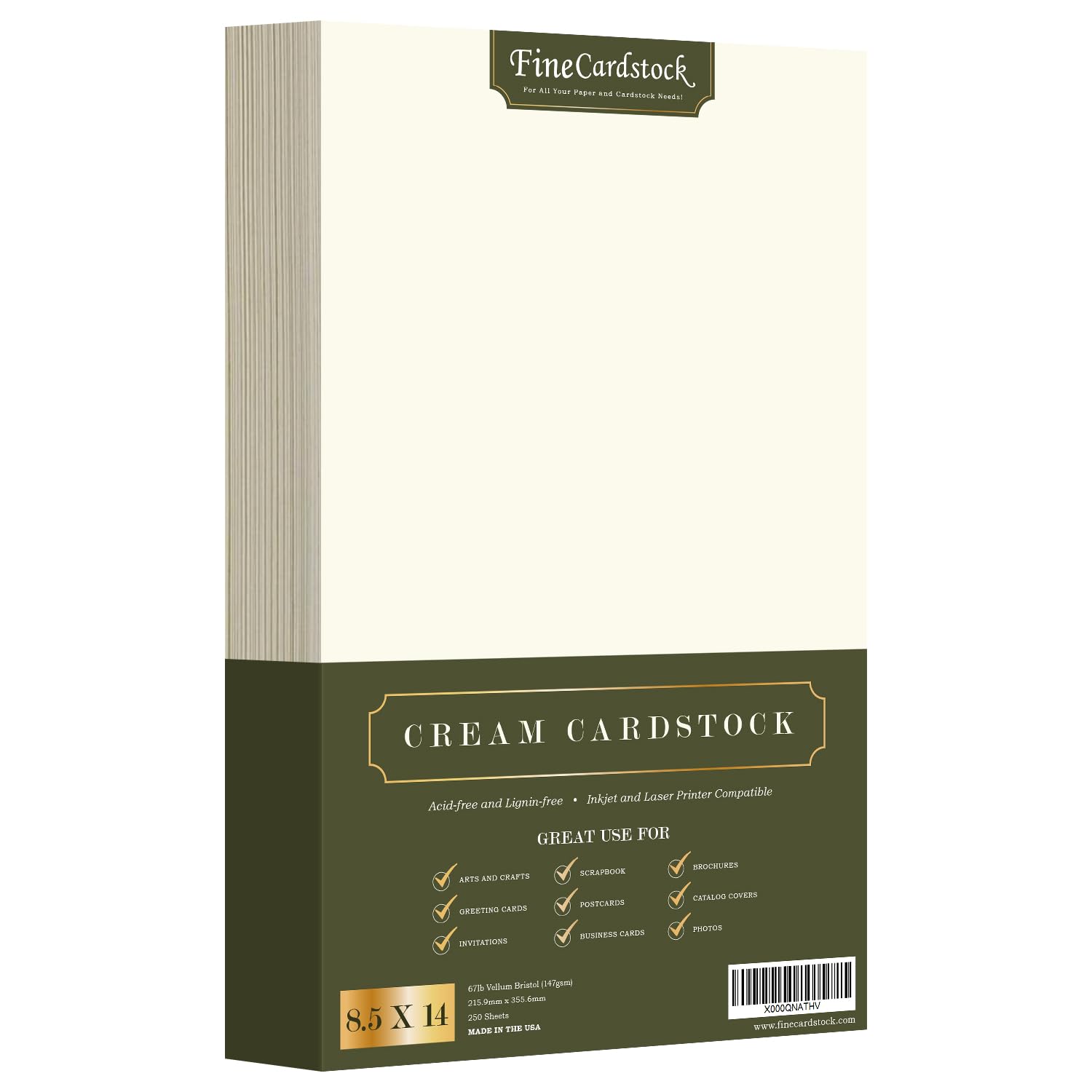 Cream Colored Cardstock, Smooth Card Stock 67lb Vellum Bristol (147gsm) | 250 Sheets per Pack | Nice Paper for Stationery Printing, Arts, Crafts,