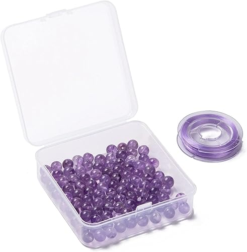 Miniatura 77 de BEEFLYING 100 cuentas de piedra de turmalina negra natural de 0.315 pulgadas (0.315 in), piedras preciosas redondas sueltas con hilo de cristal