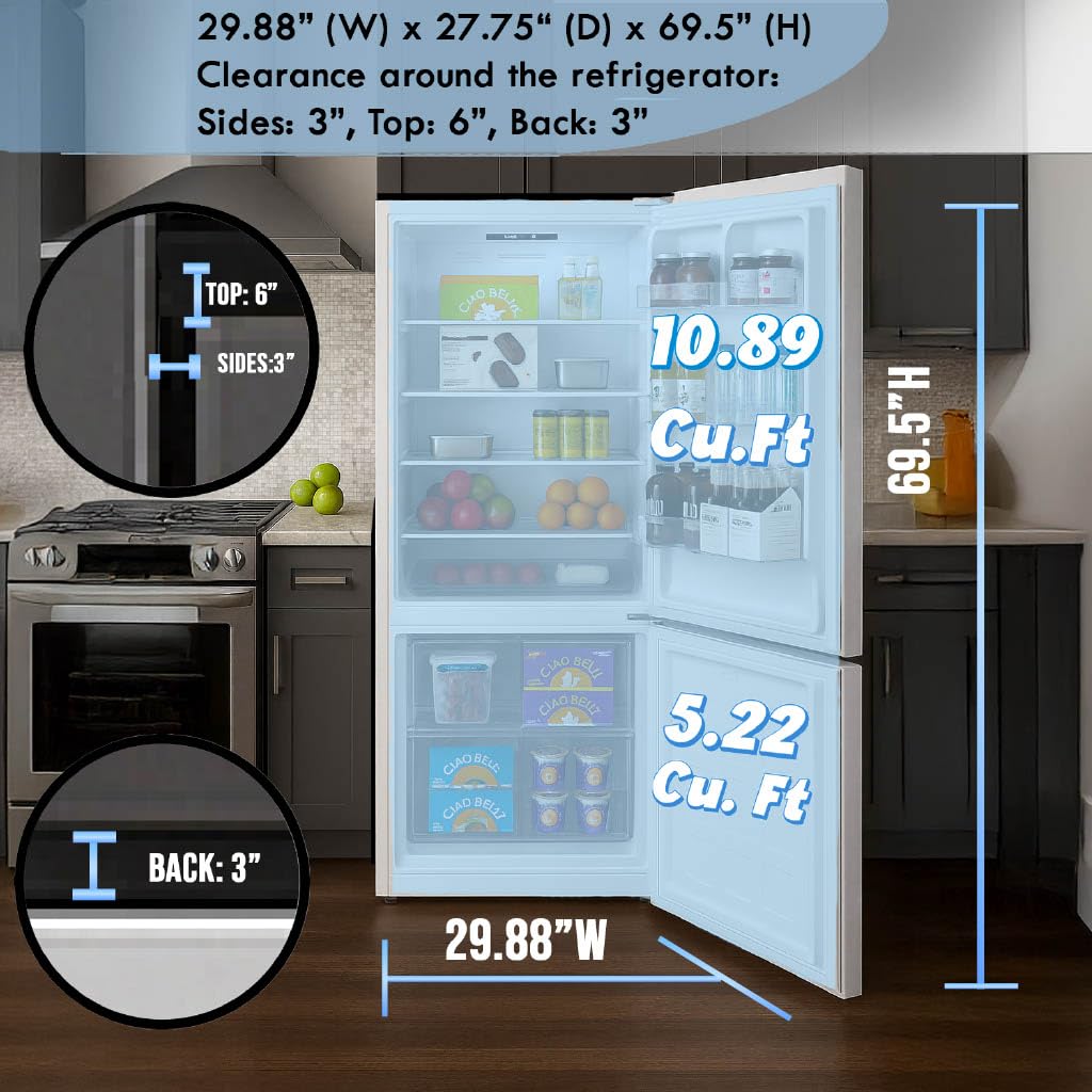 Summit 30" Refrigerator, 16.1 Cu.Ft Capacity Refrigerator-Freezer, Bottom Mount Freezer, Energy Star, White- Ffbf172wlhd (Left Handed Door Swing) on Fridge.com - View 5