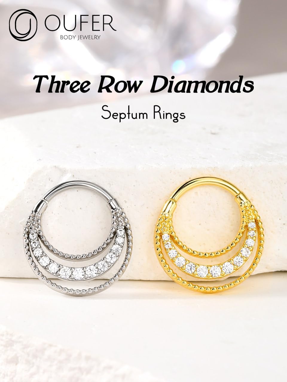 OUFER Septum Rings 16G, Three Rows Paved Shiny Clear CZ Septum Jewelry, 316L Stainless Steel Septum Piercing Jewelry, Helix Cartilage Conch Daith Piercing Jewelry For Women And Men - Image 6