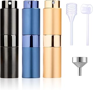 Mini Refillable Perfume Atomizer for Travel - Spray Bottle Scent Pump Case - Cologne Fragrance Dispenser - 8ml Portable Aftershave Oral Spray Container Sprayer for Traveling (Black Blue Gold)