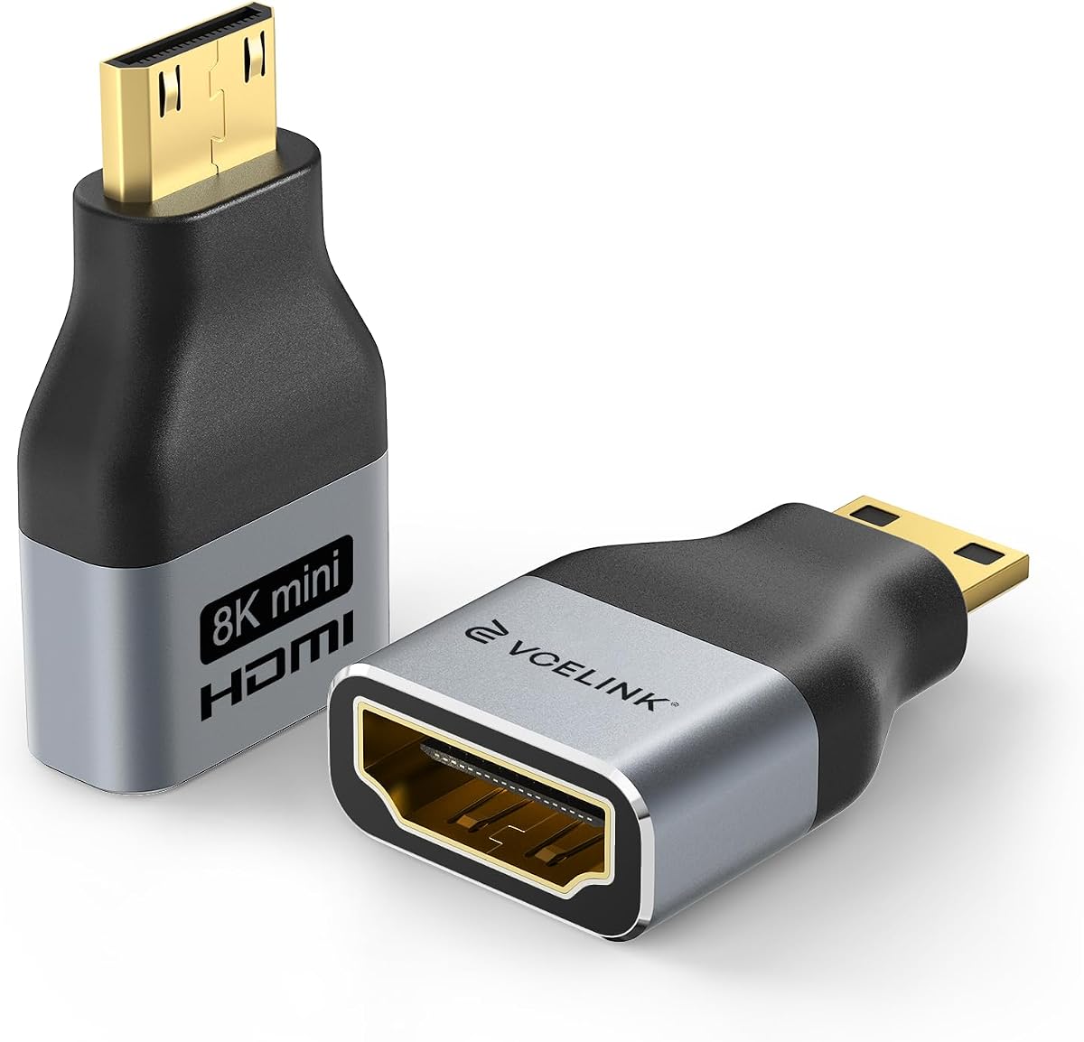 VCE Mini HDMI to HDMI Adapter, 8K@60Hz/4K@120Hz, Gold-Plated Connectors | Alloy Housing Bi-Directional 48Gbps HDMI 2.1 Converter, Camera/Tablet/Laptop to TV/Monitor/Projector (2-Pack)