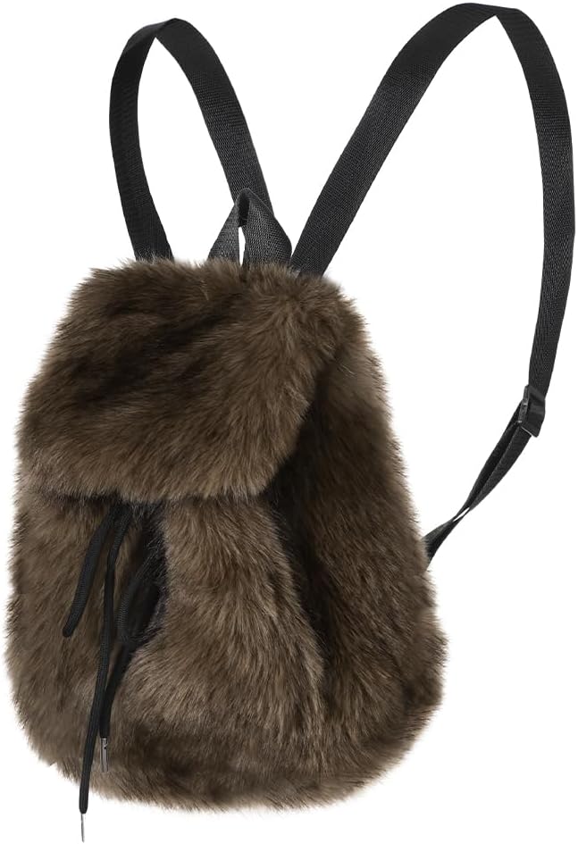 Cute Furry Backpack Faux Fur Shoulder Bag Fuzzy Small Daypack Satchel Purse Lovely Rucksack Travel Bag for Women Girls