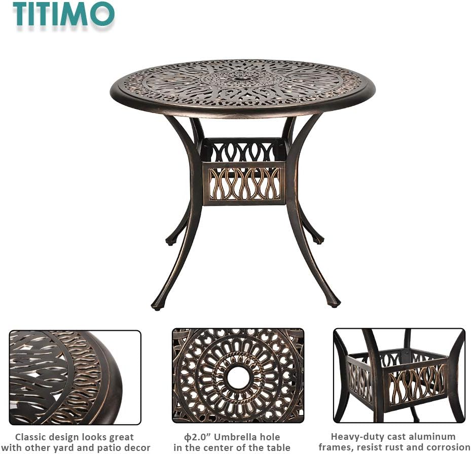 TITIMO 35.4” Diameter Outdoor Round Patio Bistro Dining Table Cast Aluminum Conversation Table with 2.0” Umbrella Hole : Patio, Lawn & Garden
