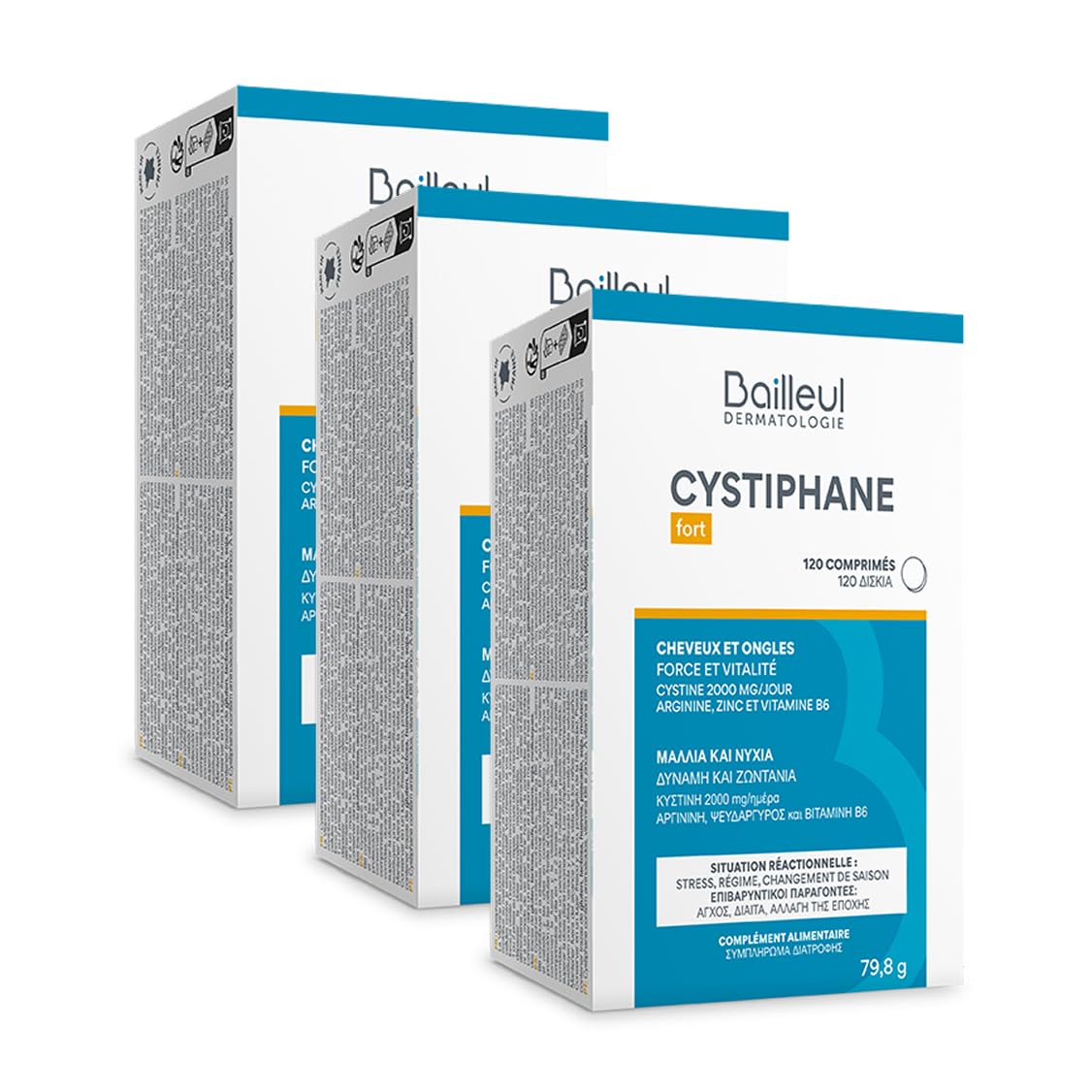 Bailleul | Cystiphane Fort | Complément alimentaire Cheveux & Ongles | Force & Vitalité | Résistance du cheveu | Chute de cheveux réactionnelle | Cystine – Vitamine B6 | Lot de 3x 120 comprimés