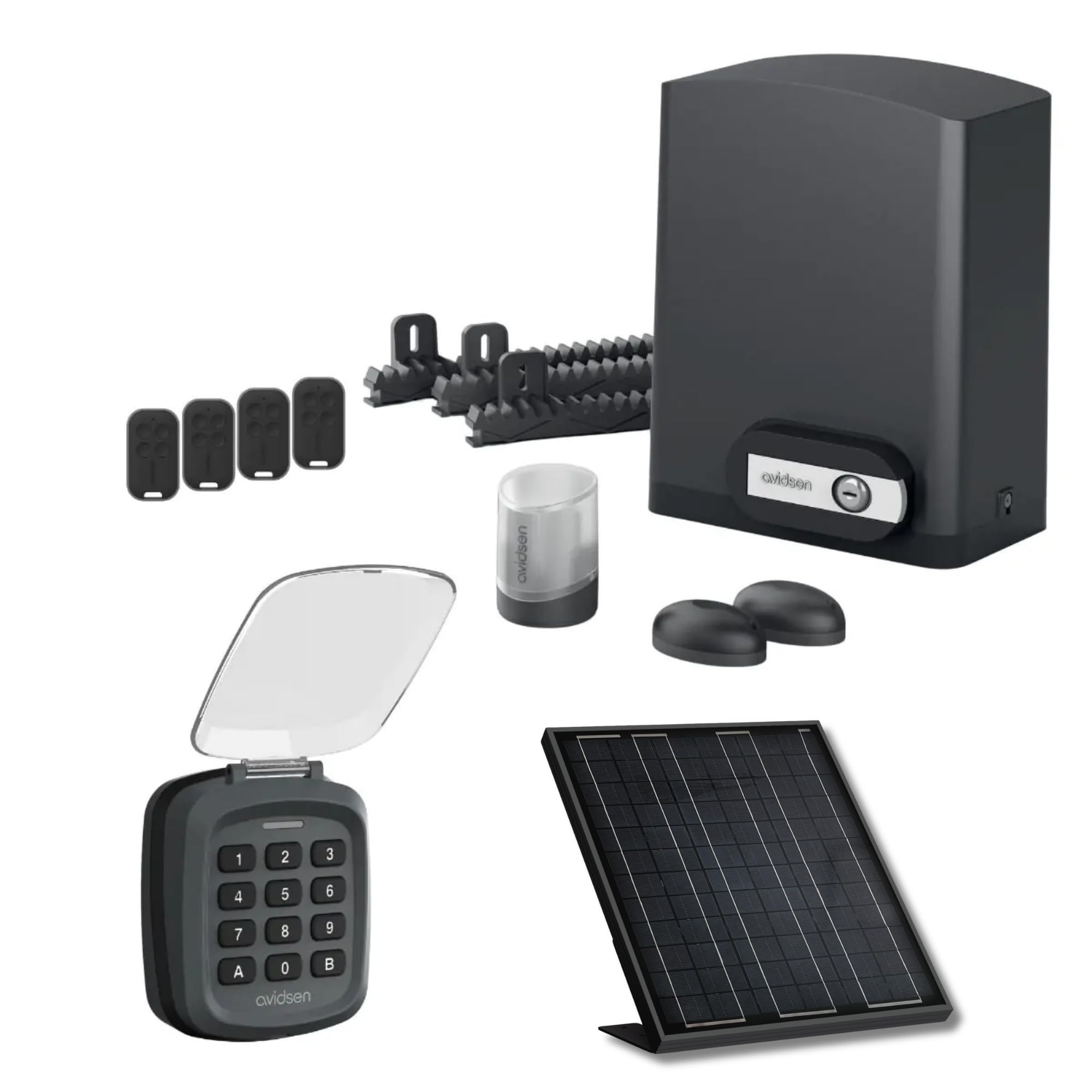 Avidsen Orea 550 Kit Moteur Solaire Portail Coulissant 8m 500kg Digicode