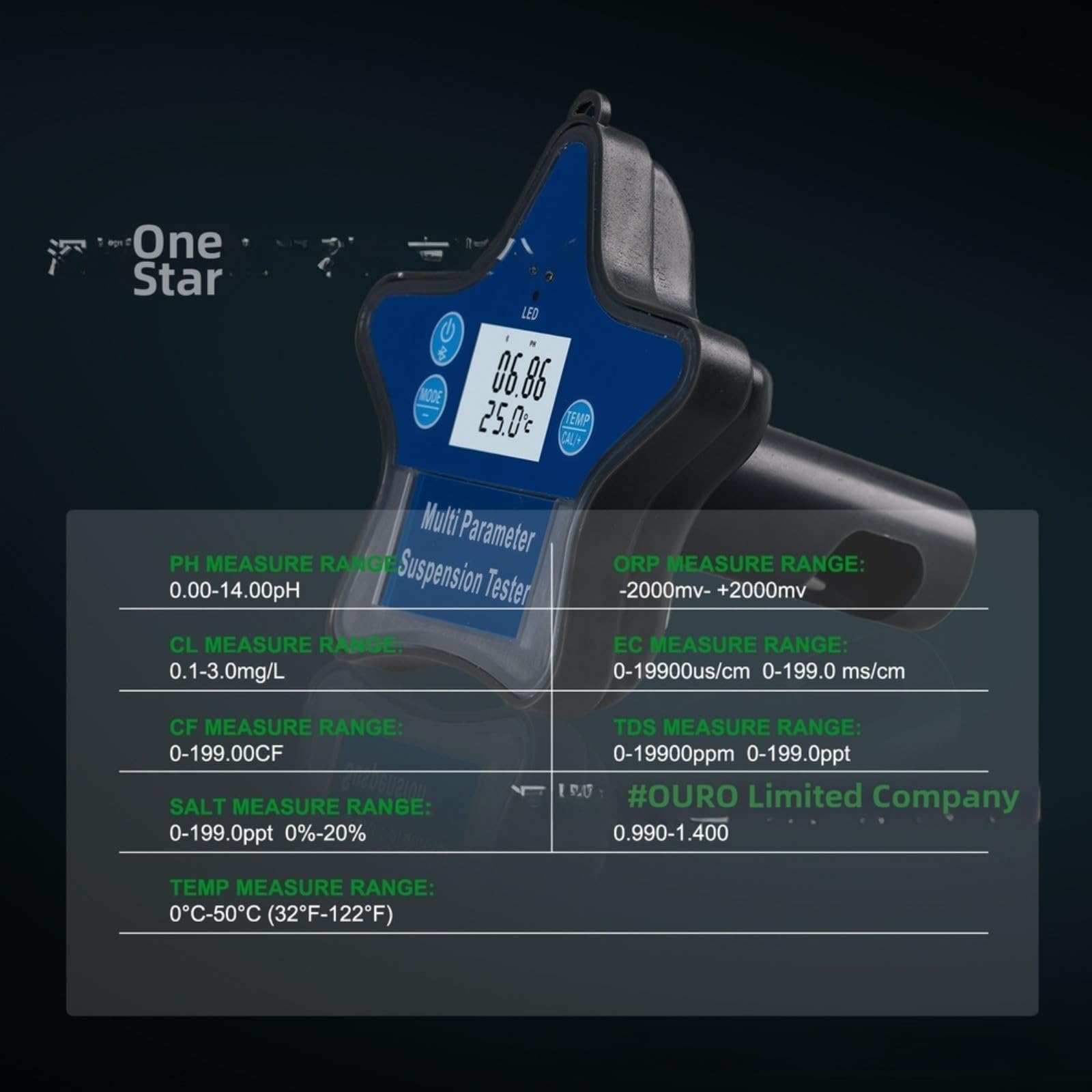 Probador inalámbrico de calidad del agua 9 en 1 para Tuya App Medidor de sal ORP pH con sensores de alta precisión, monitores de dispositivos azules recargables para piscina, acuario, laboratorio