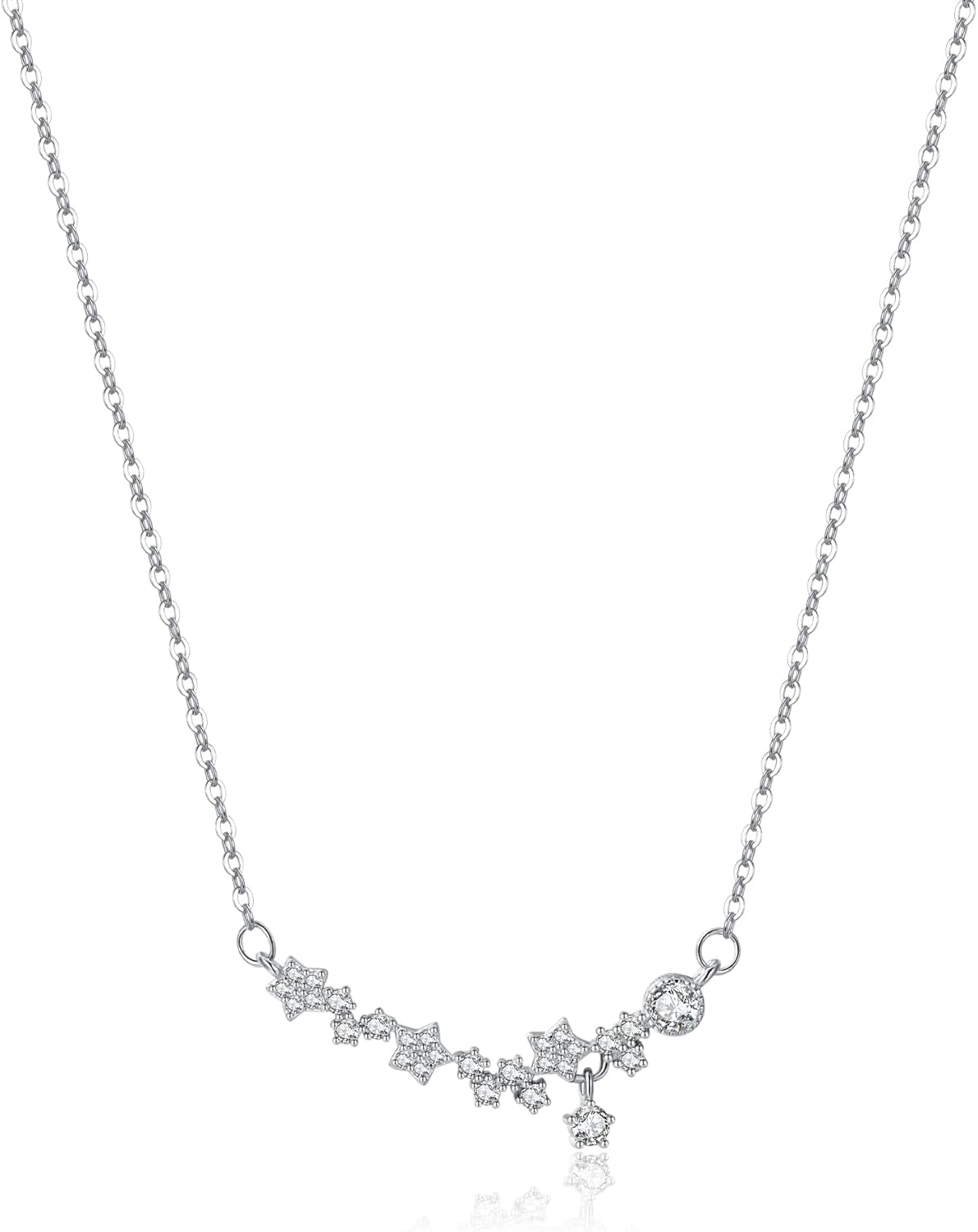 Reffeer Solid 925 Sterling Silver Cubic Zirconia Star Necklace Chain for Women Teens Star Pendant Necklace Choker