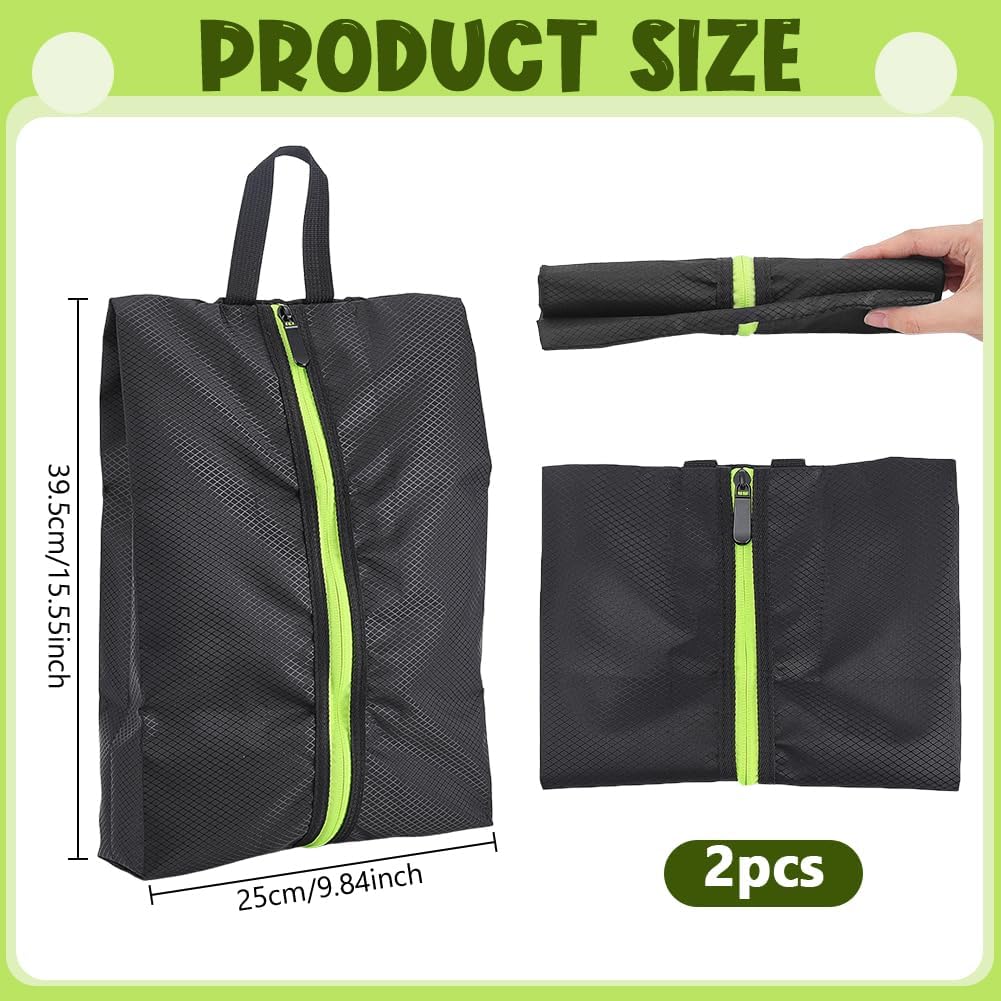 NBEADS 2 Pack Smell Proof Shoe Cleat Bags, 15.55x9.84 Inch Cloth Shoe Bags Portable Travel Shoe Organizer Pouch with Zipper Handle for Soccer Golf Gym Sports, Black