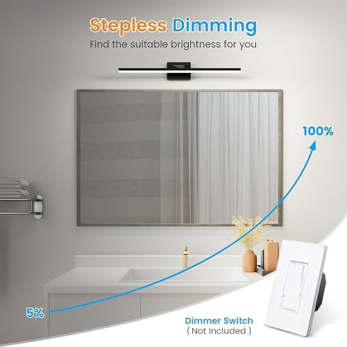 Miniatura 4 de VOLISUN Moderna lámpara de tocador de baño de 31.5 pulgadas, giratoria, 18 W, regulable, 5CCT, lámpara de baño LED sobre el espejo, luz de tocador