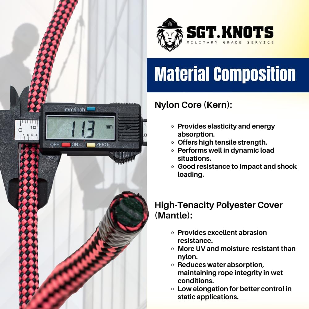 SGT KNOTS - Arborist Rope - Work at Height, Tree Climbing, Kernmantle, Excellent Grip Cover, Fire Rescue, Paramedics, Military, Rigging, Camping, Hiking, Outdoor Gear, Pulling (11mm (7/16") - 100ft)