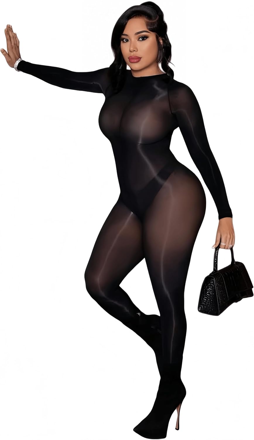 Women's Oil Shiny Bodystocking 5D Sheer Full Body Stocking Sexy Lingerie Outfits Clubwear - Image 5