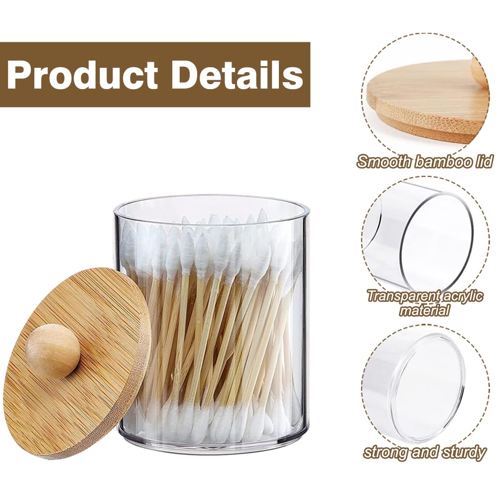 YZDZSW Cotton Bud Holder, 3 Pcs Cotton Swab Dispenser, Cotton Swab Holder Bathroom Jars Cotton Pad Holder with Lids Cotton Bud Storage Box for Living Room Bedroom (7 x 10 cm) - Image 3