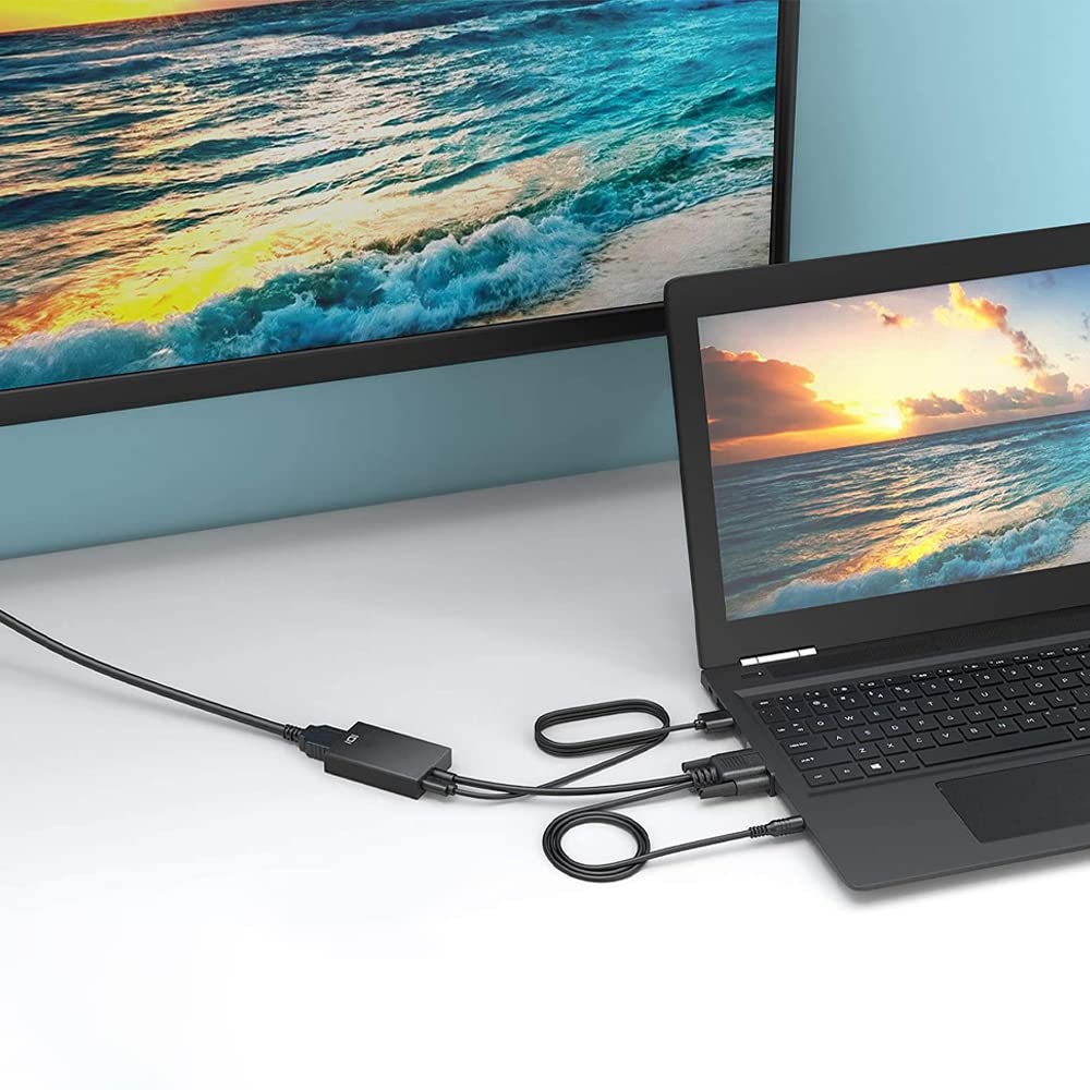 Retoo Kabel VGA na HDMI, konwerter starego komputera na telewizor/monitor z HDMI, z adapterem audio i kablem USB do ładowania, 1080P 60 Hz, wtyczka na gniazdo