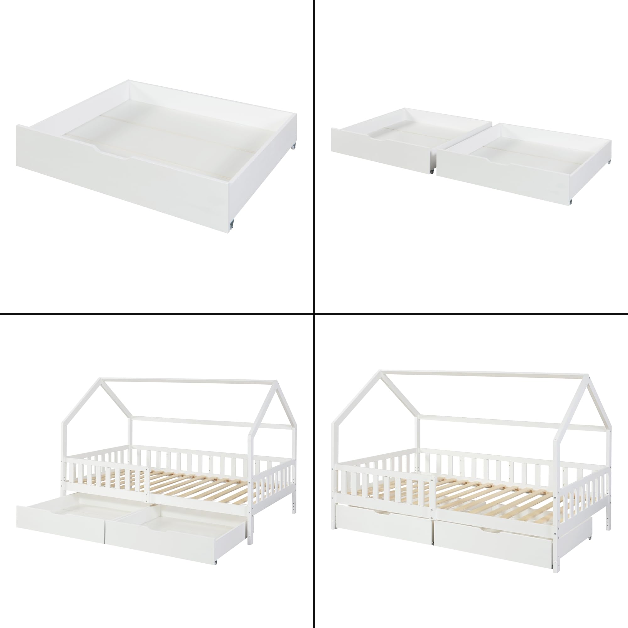 [en.casa] Set di 2 Cassetti Sottoletto Contenitori a 4 Rotelle Cassetti Biancheria da Letto Cassettoni da Stoccaggio Salvaspazio 97,5 x 92 x 22 cm Bianco