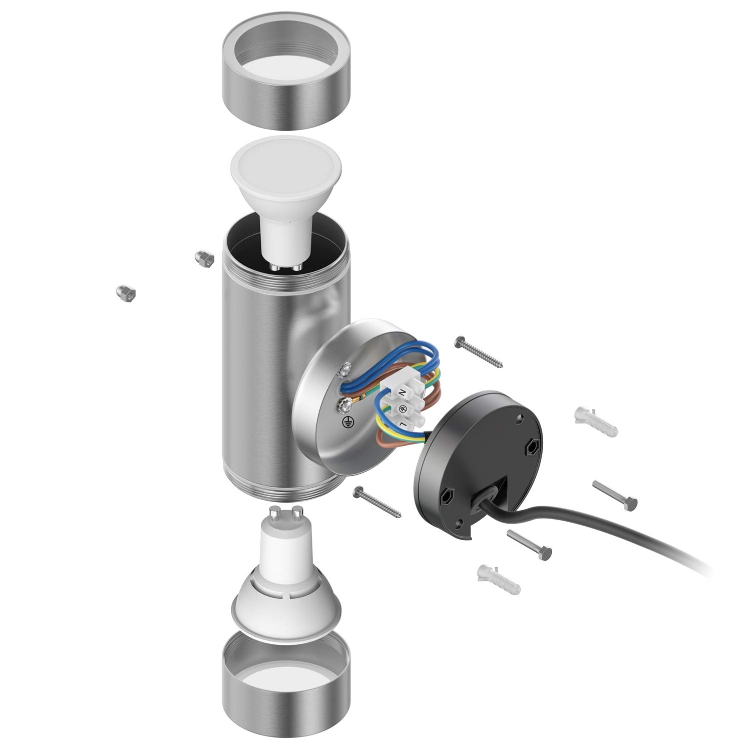 ledscom.de Lampada da parete WEDO per esterno in acciaio inox cromato opaco IP44 Up & Downlight + 2 lampade Smart Home RGBW LED ciascuna 10,82W ciascuna 473lm