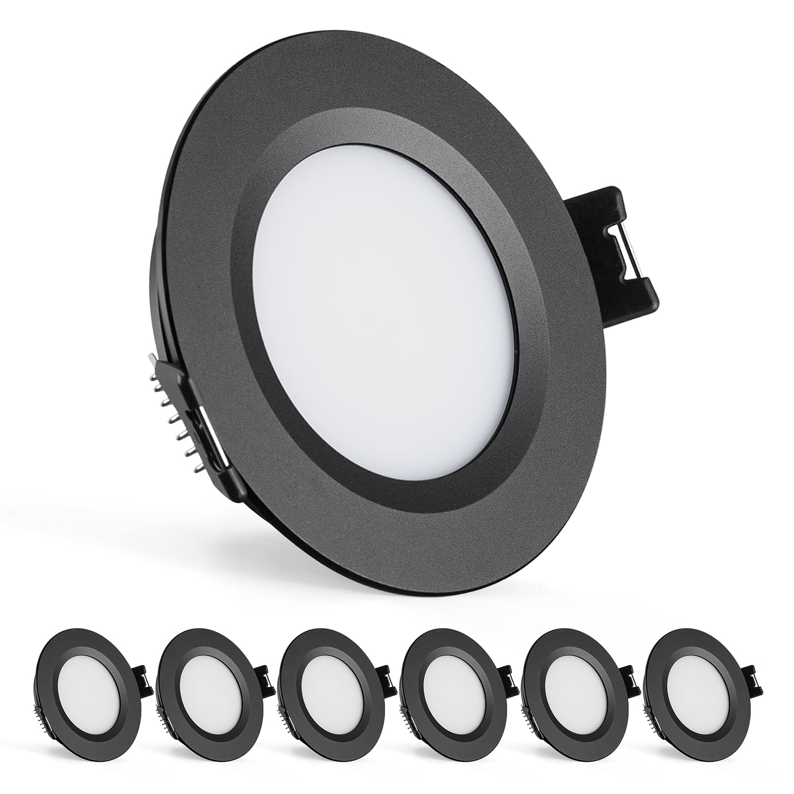 12V Campervan Downlights, 6 x 3W 12V Spot Lights Alu Dimmable 3000K Warm White, Hole 58-62mm, IP44 Waterproof, 12mm Ultra-Slim LED Recessed Ceiling Light for Vans Boat Kitchens Range Hoods