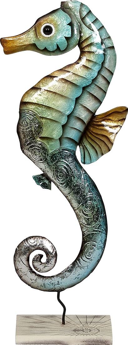 The Seashell CompanyMetal & Capiz Shells Decor, Rustic Seahorse on Stand 7x18 - Nautical Capiz Art Decoration