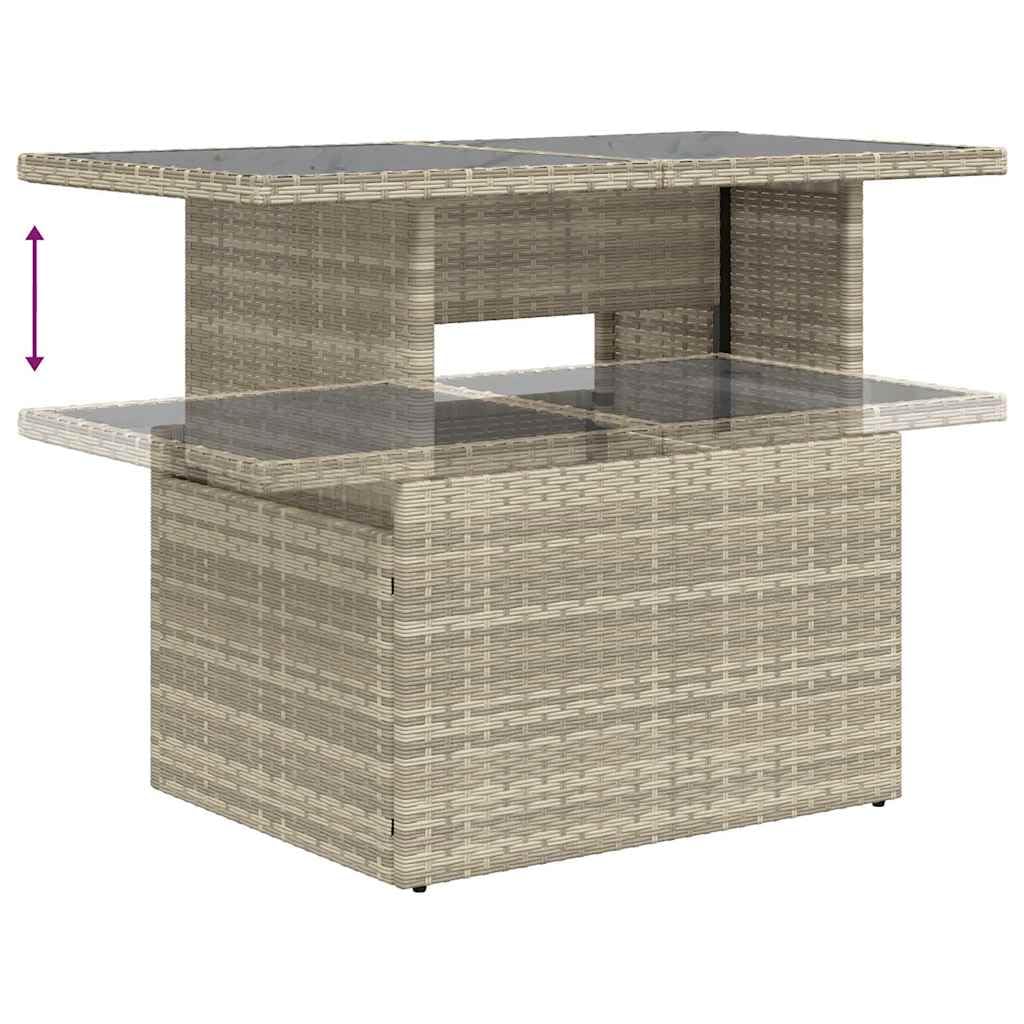 Set di 9 mobili da giardino in polyrattan, 62 x 62 x 69 cm, con tavolo regolabile e salvaspazio, grigio chiaro, cuscino refrigerante per esterni, salotto, balcone, terrazza