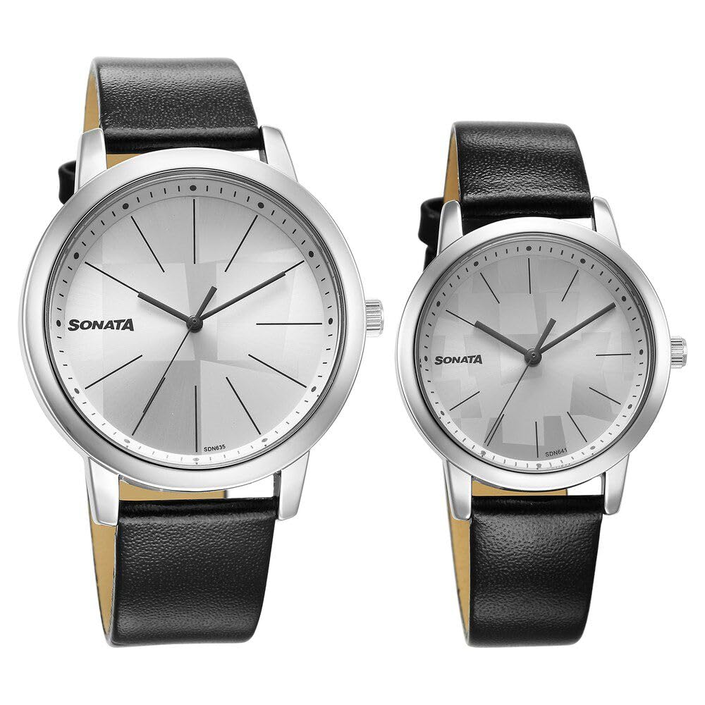 Sonata Pairs Quartz Analog Silver Dial Leather Strap Watch for Couple-NS7712887047SL01P (B0CSP5CYS6) Amazon Price History, Amazon Price Tracker
