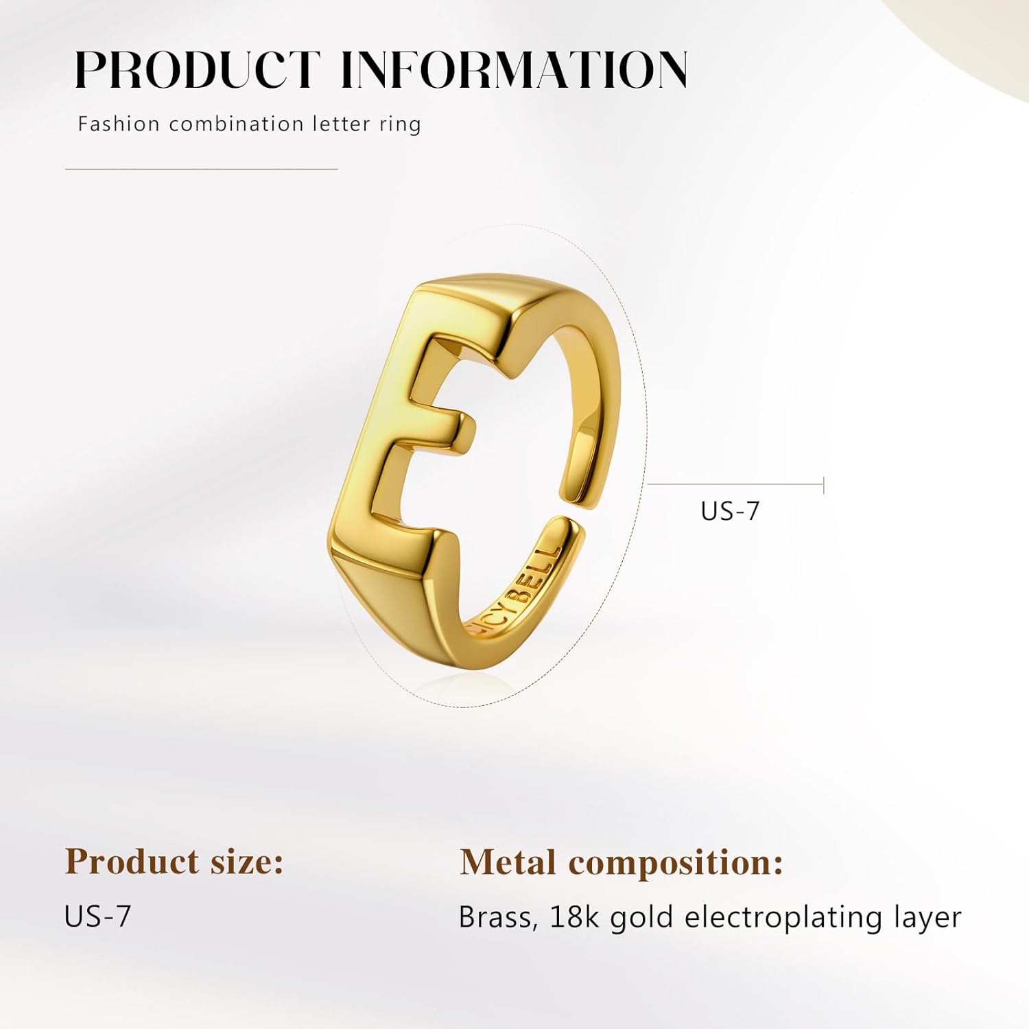 Cicy Bell Initial Rings for Women 18k Gold Plated Adjustable Letter Rings Bold Personalized Engraved Women’s Open Signet Rings for Party - Image 7