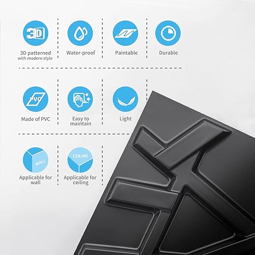 Miniatura 130 de Art3d Paneles para pared 3D para decoración de paredes de interior Rectángulo 3D Blanco,Rectángulo 3D,Negro -,Diamond,Blanco suave,white