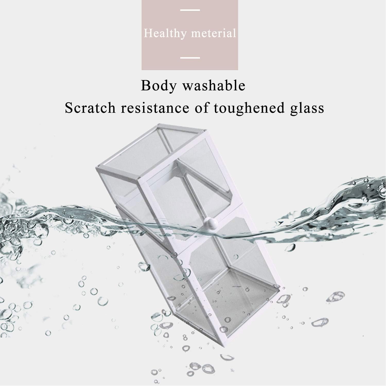 Glass Makeup Brush Holder, Transparent, Dustproof, Makeup Organizer for Vanity or Bathroom with High Quality Pearls