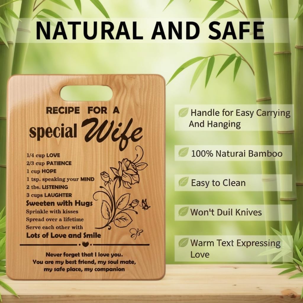 Gifts for Wife Birthday Gift Ideas, Recipe Cutting Board for Wife, Best Gifts for Christmas, Birthday Day, Valentines Day Gift Bamboo Cutting Board Kitchen Decor image 4