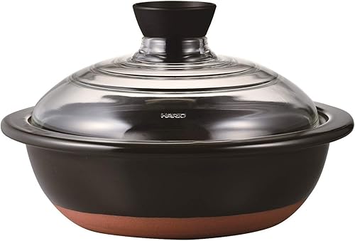 HARIO GDN-255-B Earthenware Pot with Glass Lid, No. 9, 10.8 fl oz (3,000 ml), Black