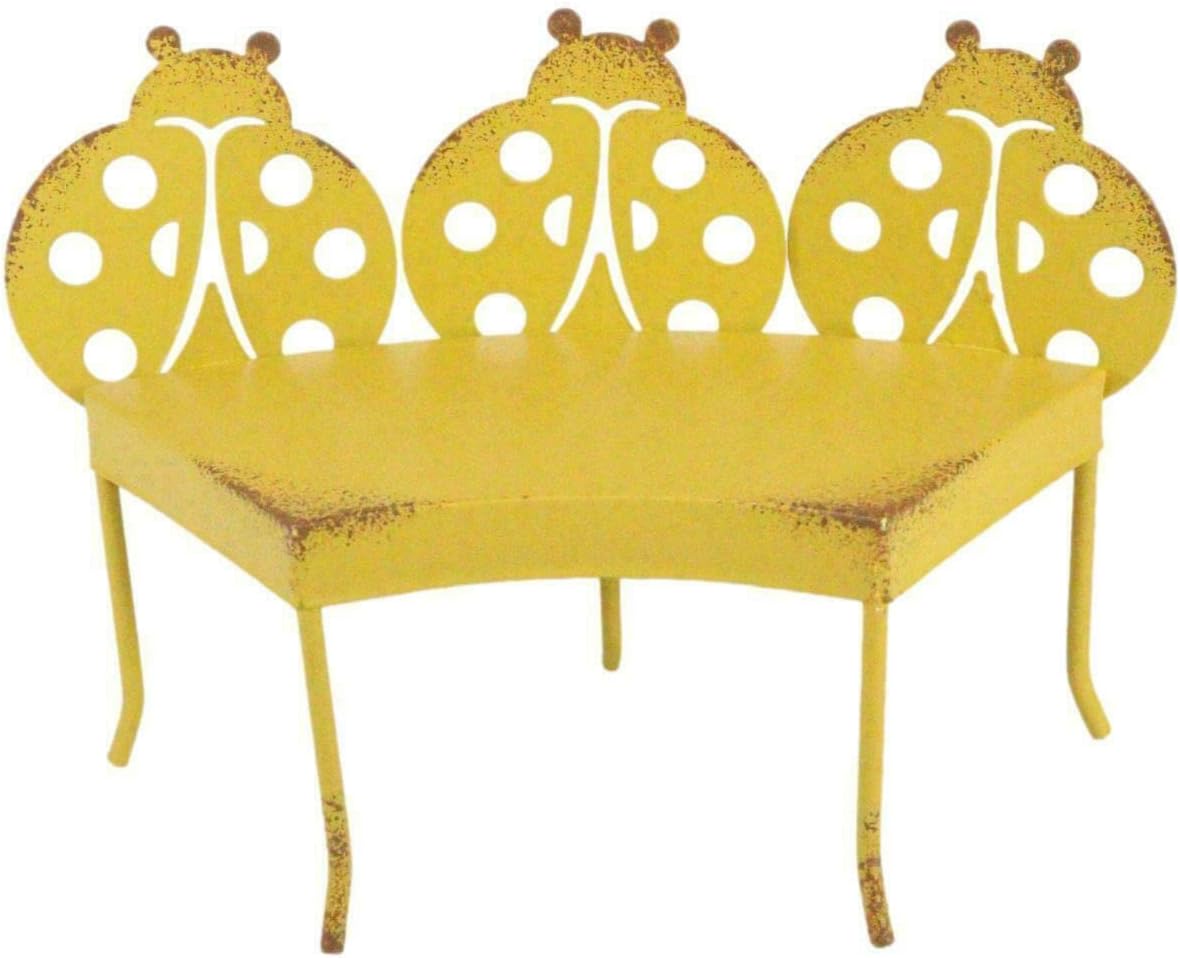 Set of 1 Garden Lady Bug Metal Bench Mini Fairy Garden Decorative Accessory