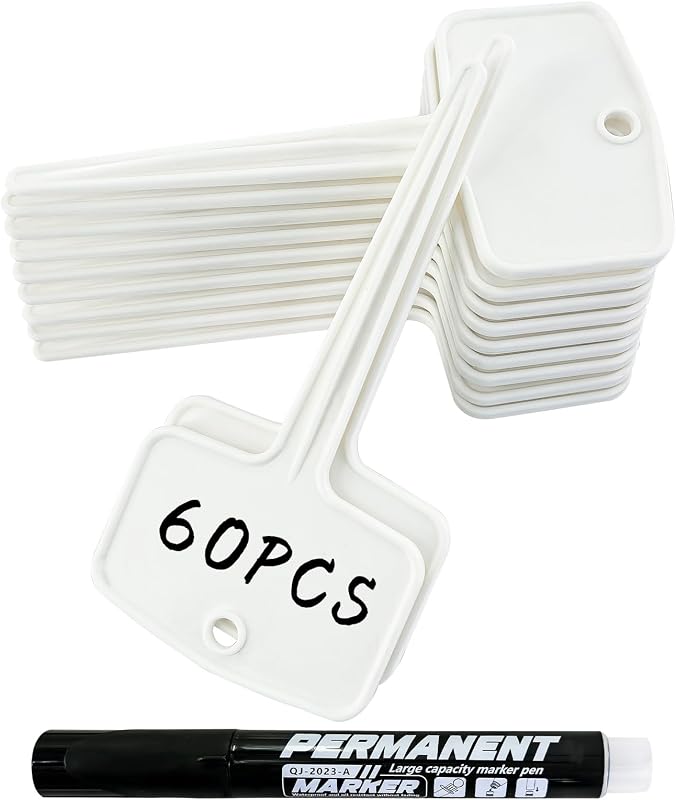 60 PCS Plant Labels, 5 Inch T-Type Plant Tags with Holes & Pen, Waterproof Thick Plastic Garden Markers, Nursery Plant Name Tags for Indoor & Outdoor Herbs Vegetables Flowers Seedlings