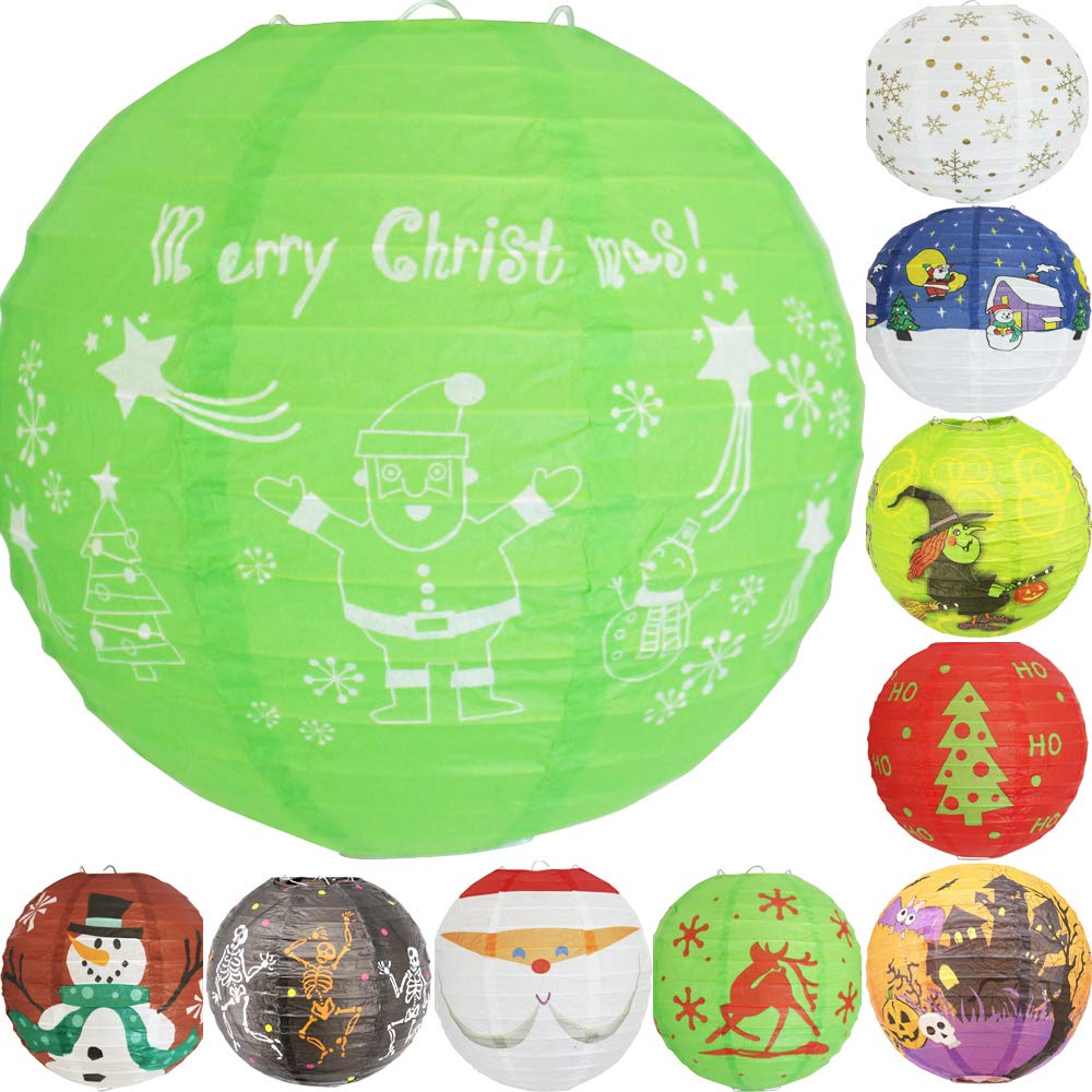 Time To Sparkle Merry Christmas Tissue Paper Round Lanterns Lampshade Lamp Shade Christmas Birthday Party Decoration | 8"(20Cm) |