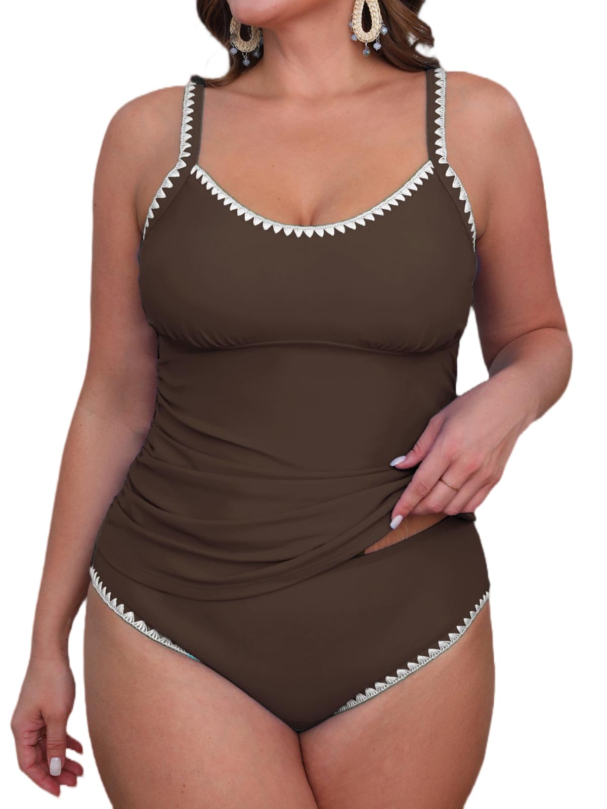 CUPSHE Tankini-set voor dames, ronde hals, halfhoge taille, verstelbare