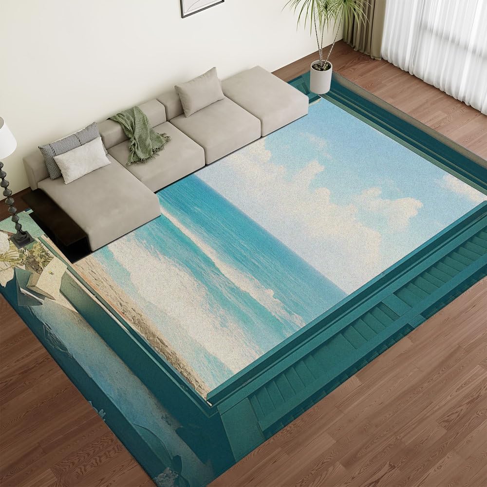 Tapis antidérapants bleus lavables pour sécuriser votre salon